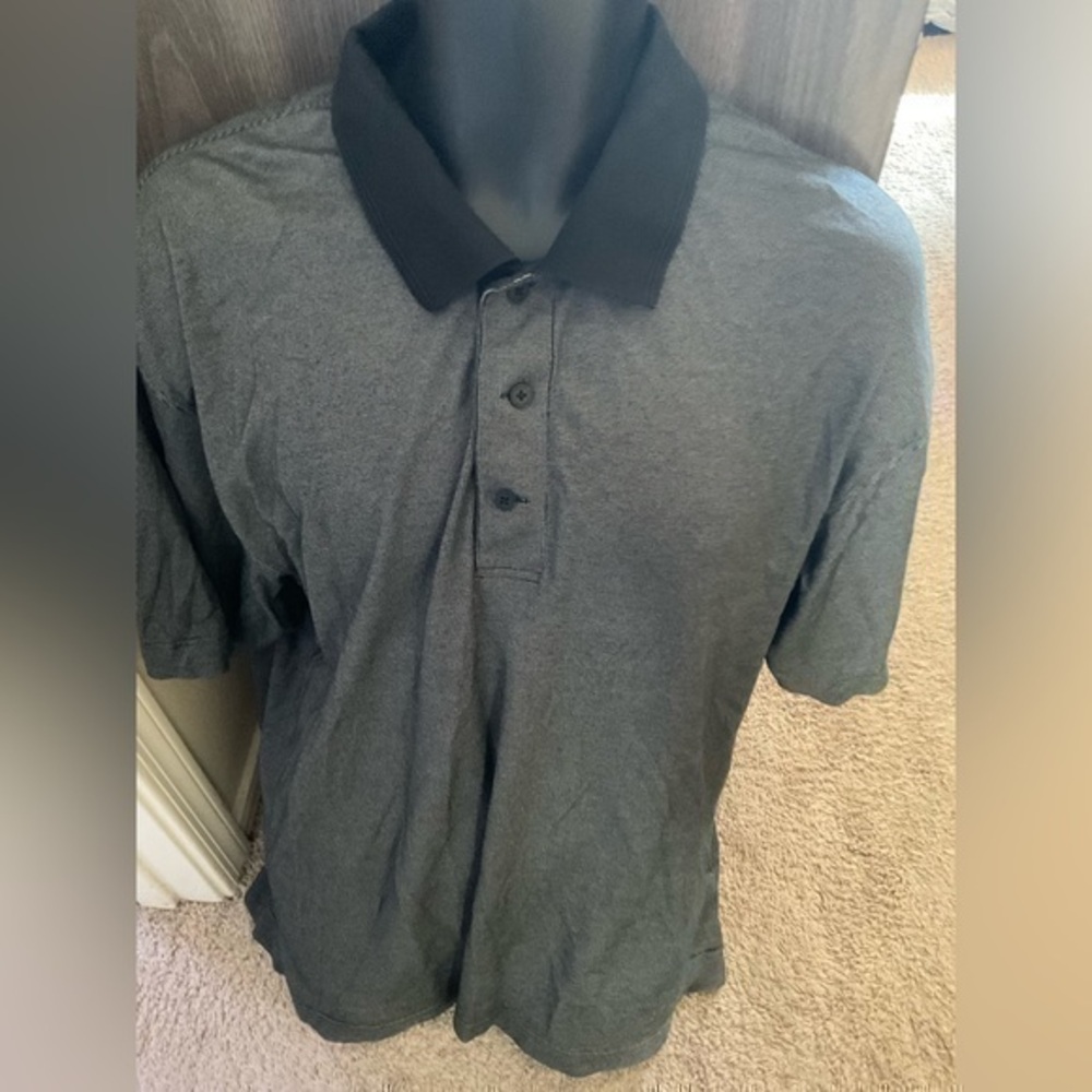 Men’s used size L large Cutter & Buck  golf grey black polo shirt